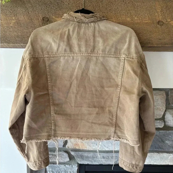 Vervet Jean Jacket Women’s S Tan Cropped Oversized Boho Embroidered western fall - Picture 2 of 5